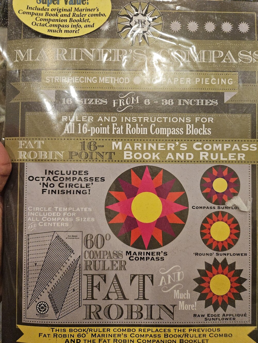 Robin Ruth Fat Robin 16-Point Mariner's Compass Book 60° Ruler NEW Condition - Picture 7 of 7